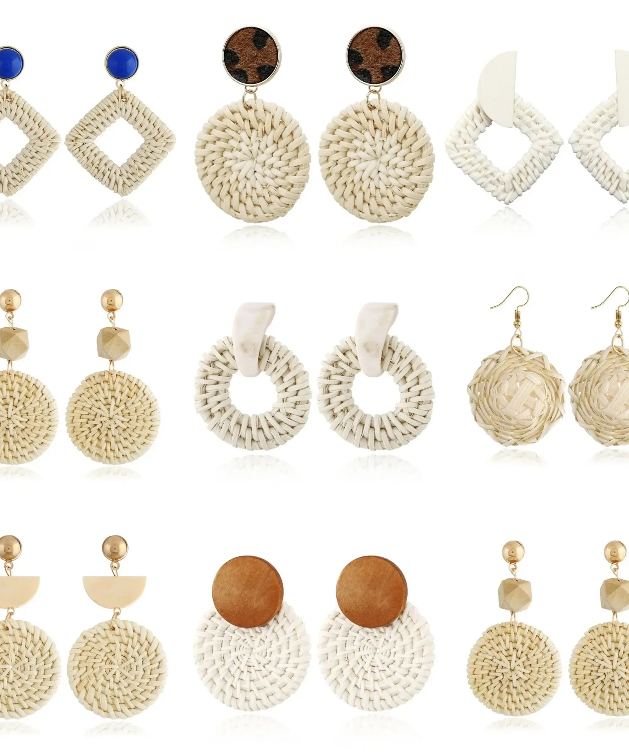 Boucles d'oreilles en rotin Bohème Tressée double ovale